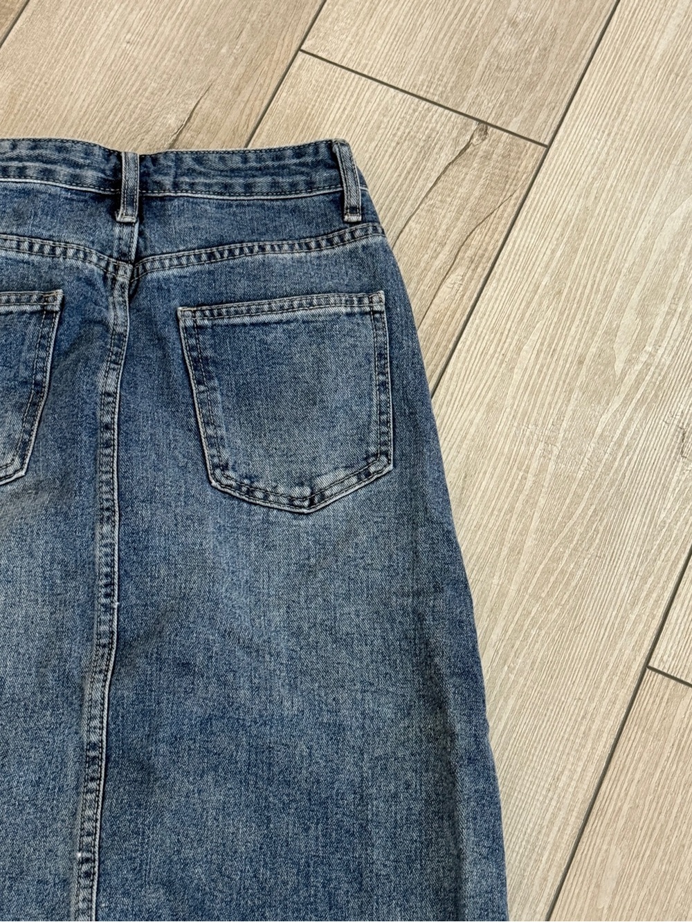 Women’s S Blue Denim Maxi Skirt High Waist Front Slit Long Jean Skirt Y2K Summer - Picture 8 of 8